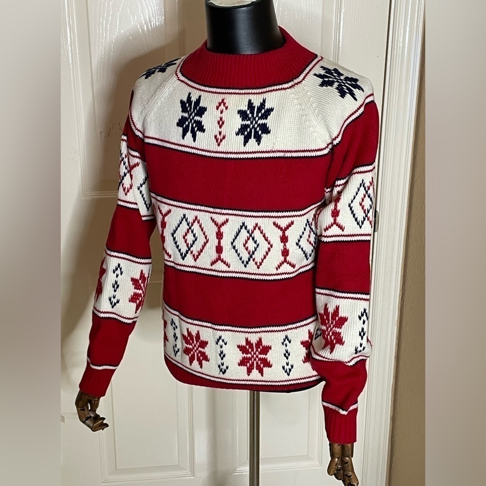 Vintage 70s JC Penney Knit Sweater Ski Snow Nordic Tribal Fair Isle Aztec Sz L  - Picture 2 of 11